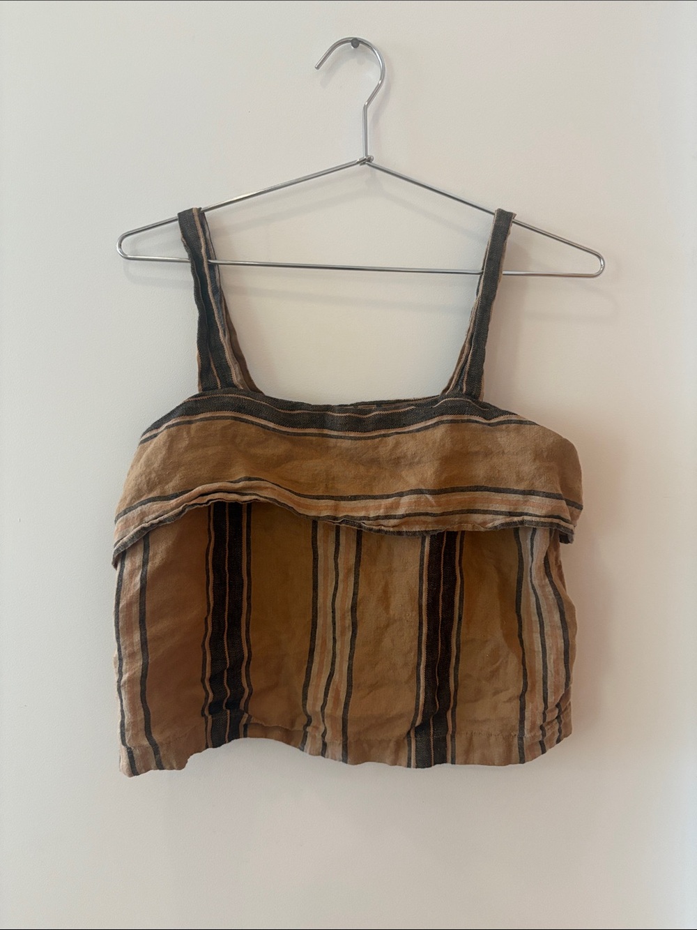 Banana Republic Brown Striped Linen-Blend Crop Tank